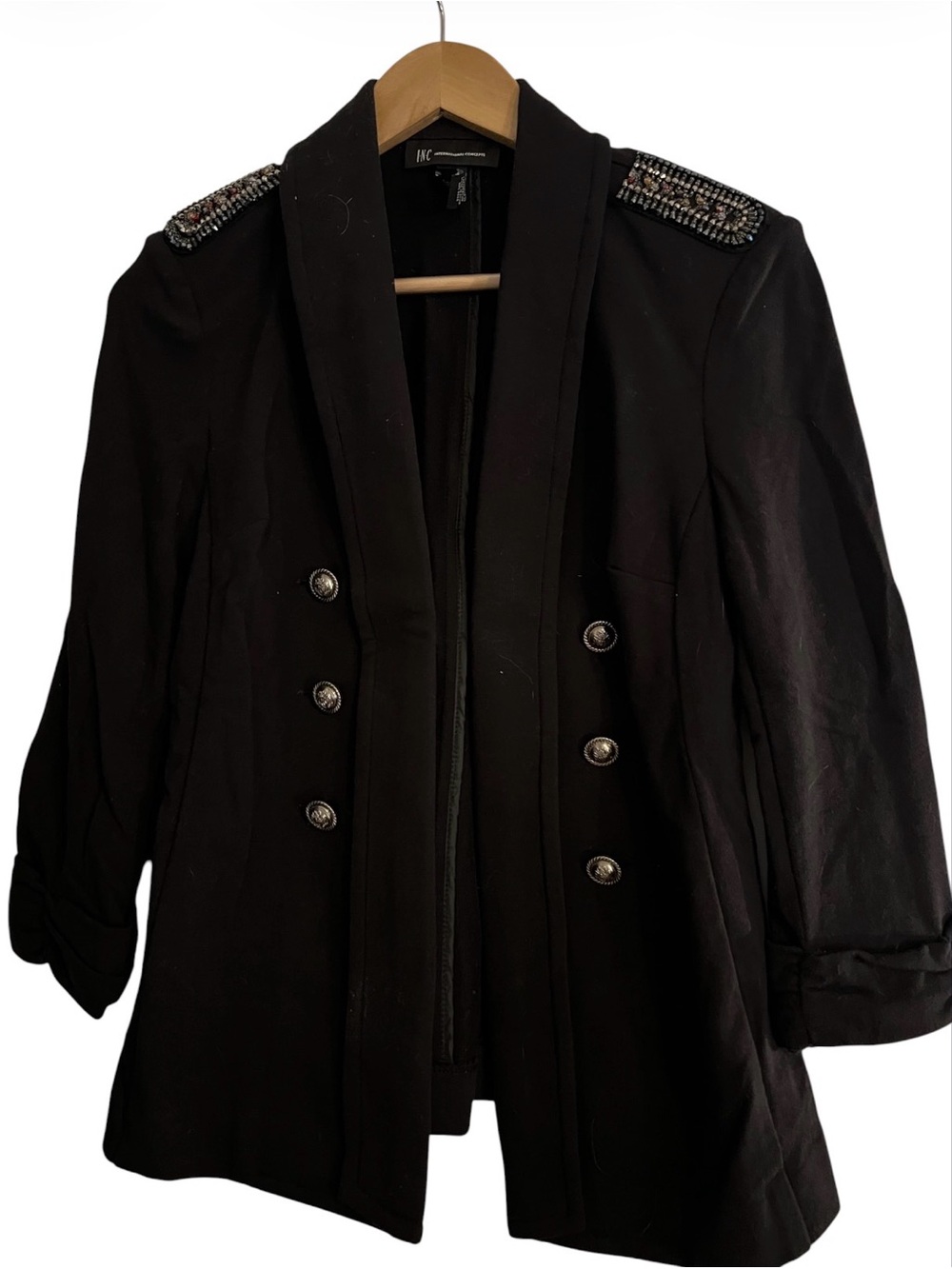 INC International Concepts Black Embellished Military-Style Blazer